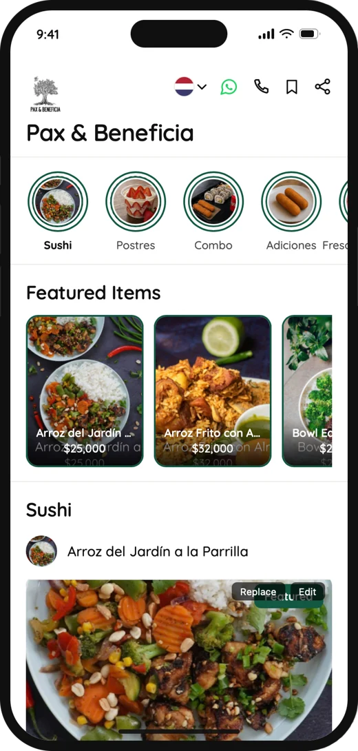 Morcel menu on a phone