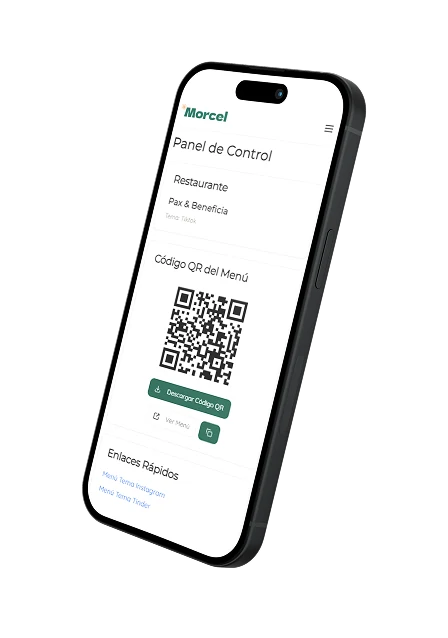 Morcel control panel showing the menu QR code